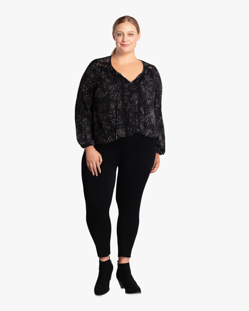 Plus size model with hourglass body shape wearing Jessamy Peasant Blouse by Prescott New York | Dia&Co | dia_product_style_image_id:113476